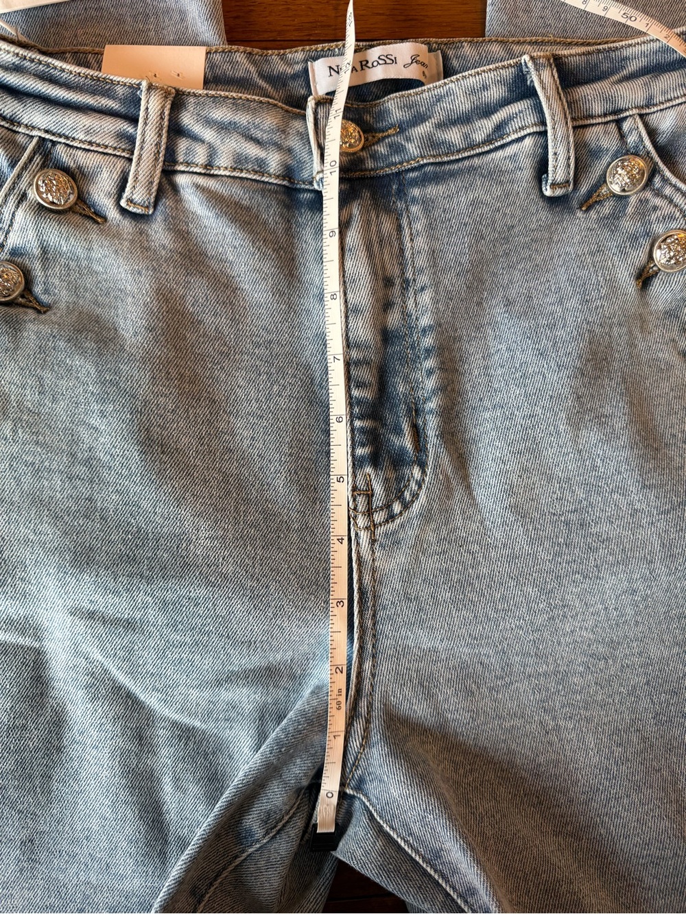 High-Rise Light Blue Wide-Leg Jeans with Side Button Detail - Picture 9 of 16